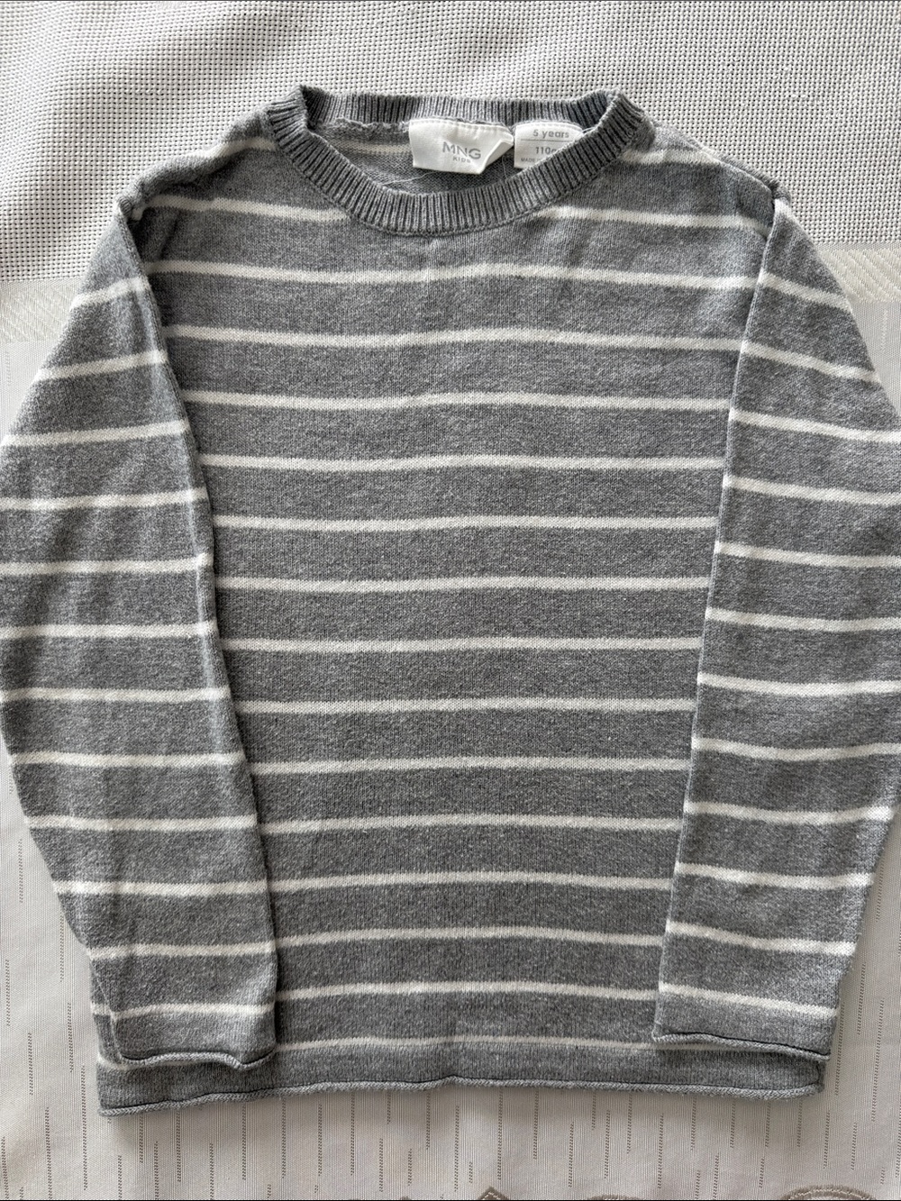 Mango Boys’s Gray & White Striped Crewneck Jumper